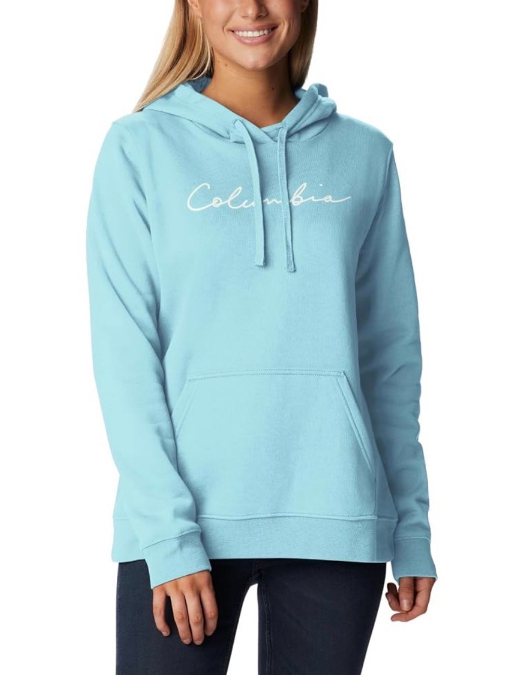 Columbia Women’s Blue/Teal Script Logo Pullover Hoodie Size S